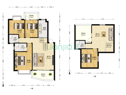 恒大新城 4室2厅3卫 138平方