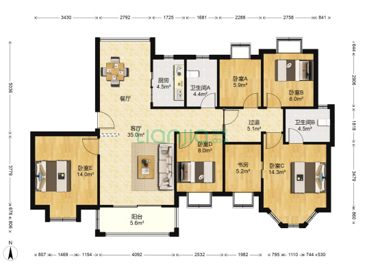 畅苑新村四区 6室1厅2卫 155平方