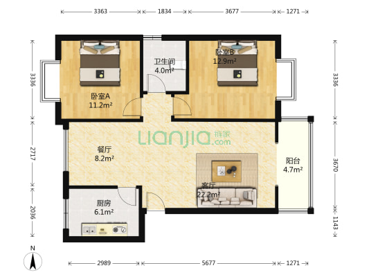 金色逸景 2室2厅1卫 86平方