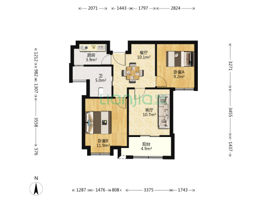 庐山花园 2室2厅1卫 72平方