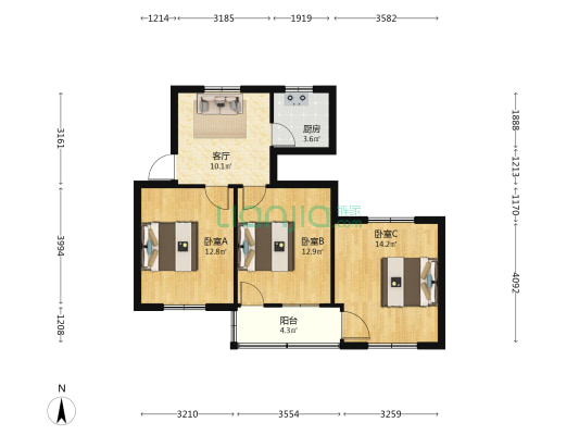 福州第二中学教工宿舍 3室1厅0卫 74平方
