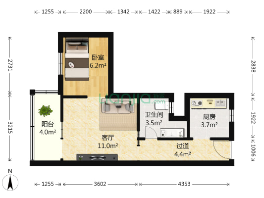 顺河南街 1室1厅1卫 44平方