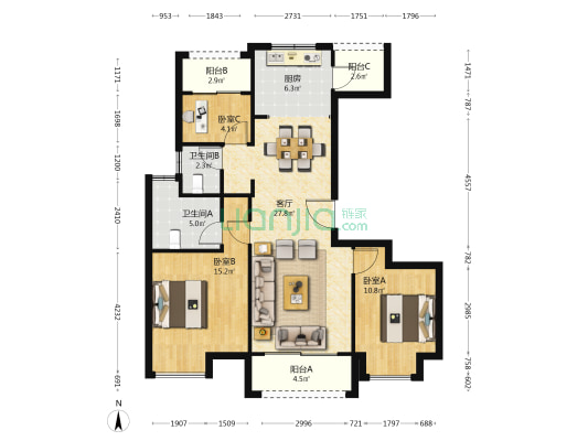 望月湾雅舍 3室1厅2卫 111平方