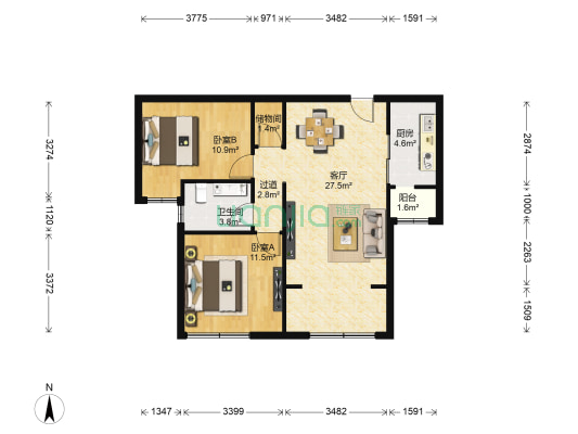 中海国际社区熙岸西区 2室1厅1卫 87平方