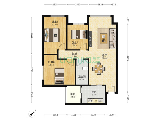 滨江栖棠 3室1厅1卫 80平方