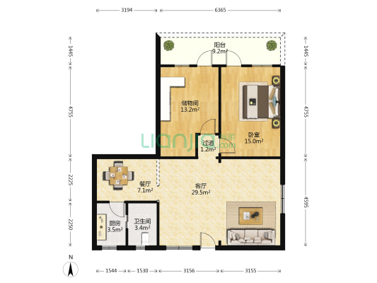 文屏学苑 1室2厅1卫 95平方