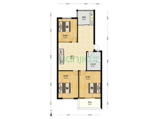 兴南路 3室1厅1卫 102平方