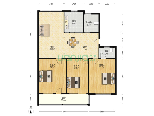君巫路182号 3室2厅2卫 146平方