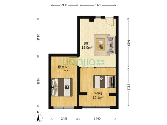 武汉市第一医院宿舍 2室1厅0卫 44平方