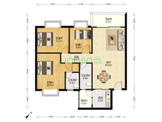 丽雅明苑大厦 3室1厅2卫 111平方