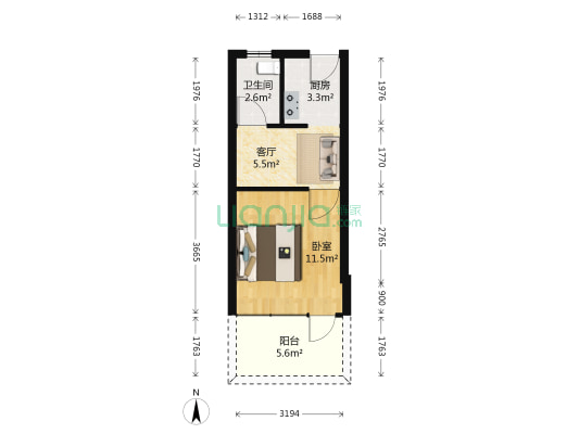 西沙洪浜42号 1室1厅1卫 28平方