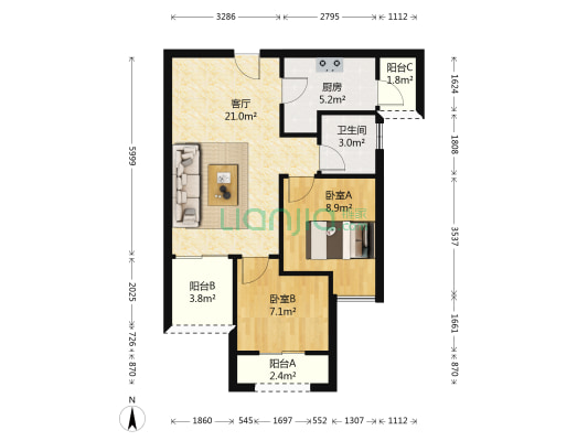 保利金香槟 2室1厅1卫 66平方