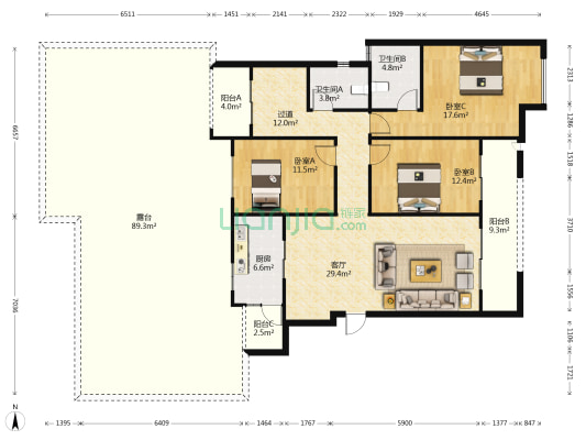 融创春晖十里雍璟府 3室1厅2卫 128平方