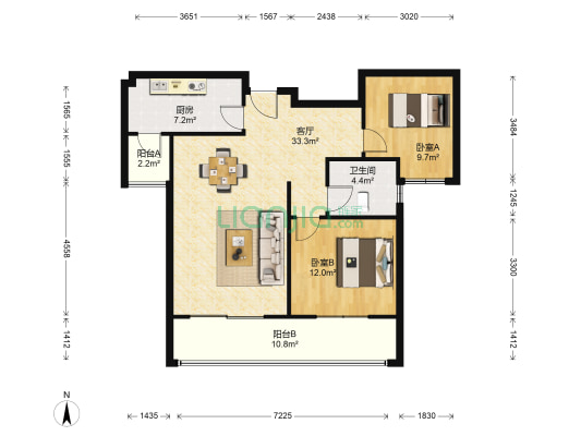 龙祥花园 2室1厅1卫 89平方