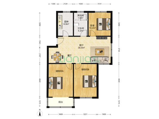 天润园北区 1室1厅2卫 108平方