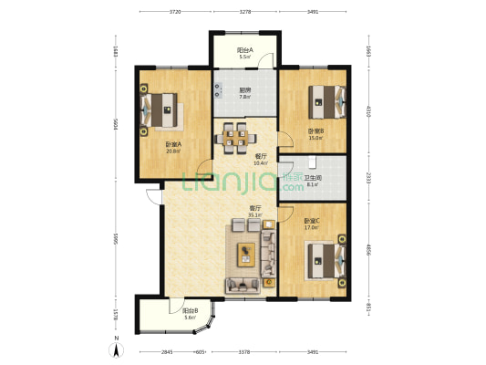 华侨城综合楼 3室2厅1卫 161平方