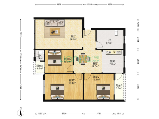 医药公司家属院 3室2厅2卫 110平方