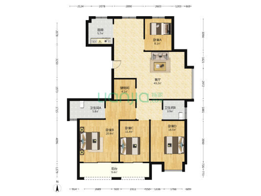 东维嘉园 4室1厅2卫 161平方