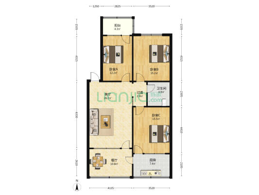 碾米厂小区 3室2厅1卫 117平方