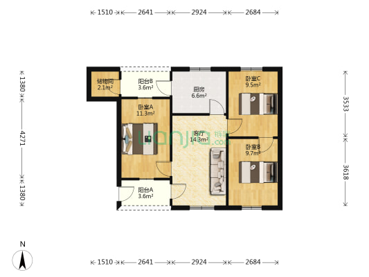 水产宿舍 3室1厅0卫 67平方