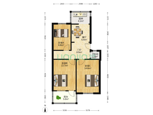 济南市化工局第二宿舍 3室1厅1卫 80平方