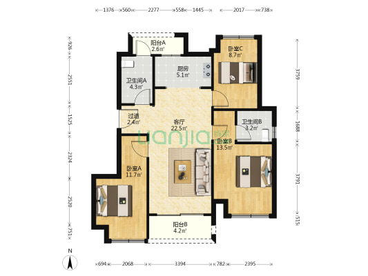 中交西园雅集 3室1厅2卫 91平方