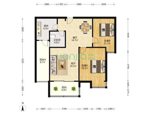 金地城邦 2室2厅1卫 105平方