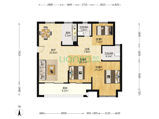 金地华璟庭 3室1厅2卫 112平方