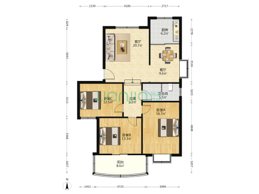 永合·丽馨 3室2厅1卫 126平方