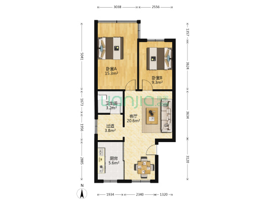 金竹园邮电楼 2室1厅1卫 73平方