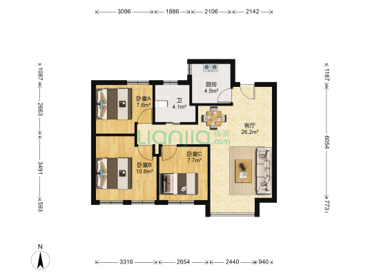 格兰晴天 3室1厅1卫 82平方