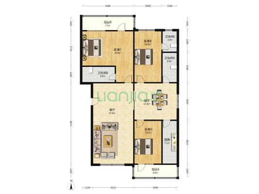 新开园 3室2厅3卫 178平方