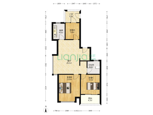 陶然里 3室1厅1卫 90平方