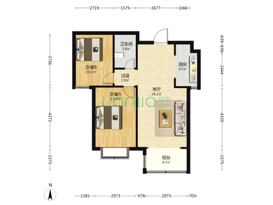军师府邸秋实园 2室1厅1卫 90平方