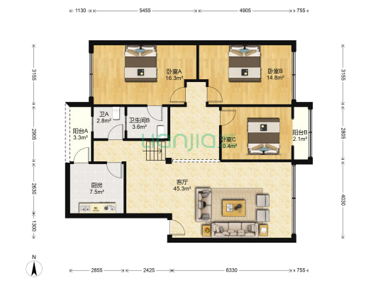 吉宏苑 3室1厅2卫 124平方