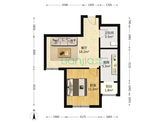 福城家园 1室1厅1卫 55平方