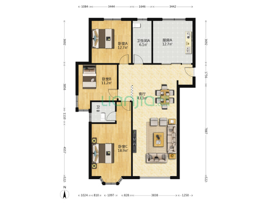大名城D区蓝郡 3室1厅2卫 139平方