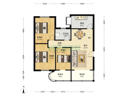 宏伟小区 3室1厅1卫 90平方
