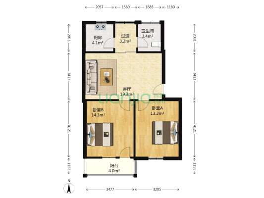 吴兴南村小区 2室1厅1卫 71平方
