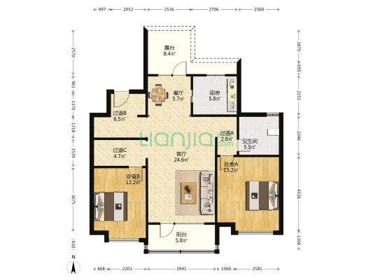 中海九塘 2室2厅1卫 107平方