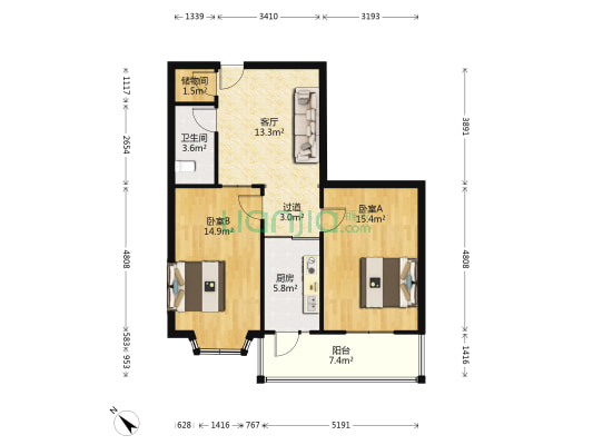 建议街 2室1厅1卫 82平方