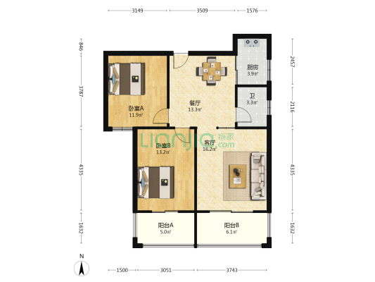 天悦鑫苑 2室2厅1卫 94平方
