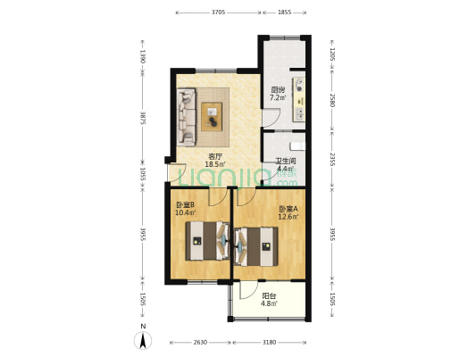 合纱场家属院1号院 2室1厅1卫 75平方