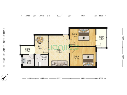 梨花巷3号 2室2厅1卫 70平方
