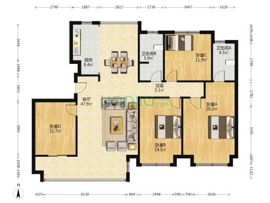 中交凤鸣九章 4室1厅2卫 148平方