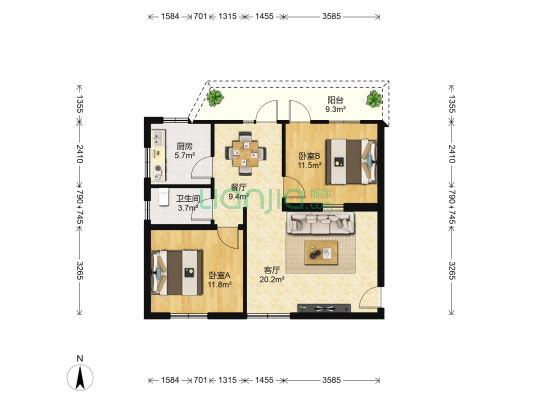华达小区 2室2厅1卫 73平方