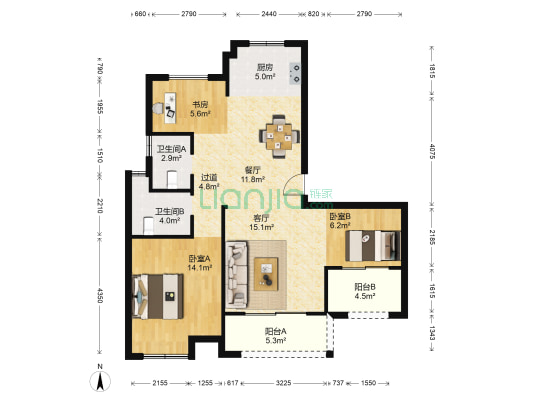 九号院(人民医院) 3室2厅2卫 109平方