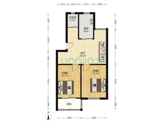 湖北路29号 2室1厅1卫 60平方