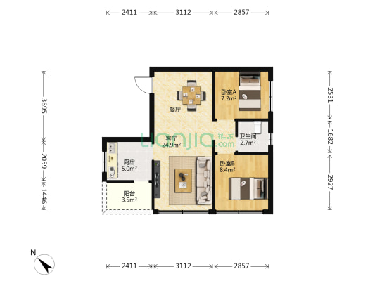同进二巷4号 2室1厅1卫 66平方