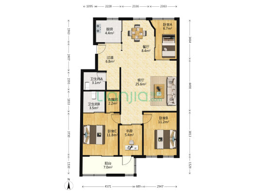 华祥家园 4室2厅2卫 113平方